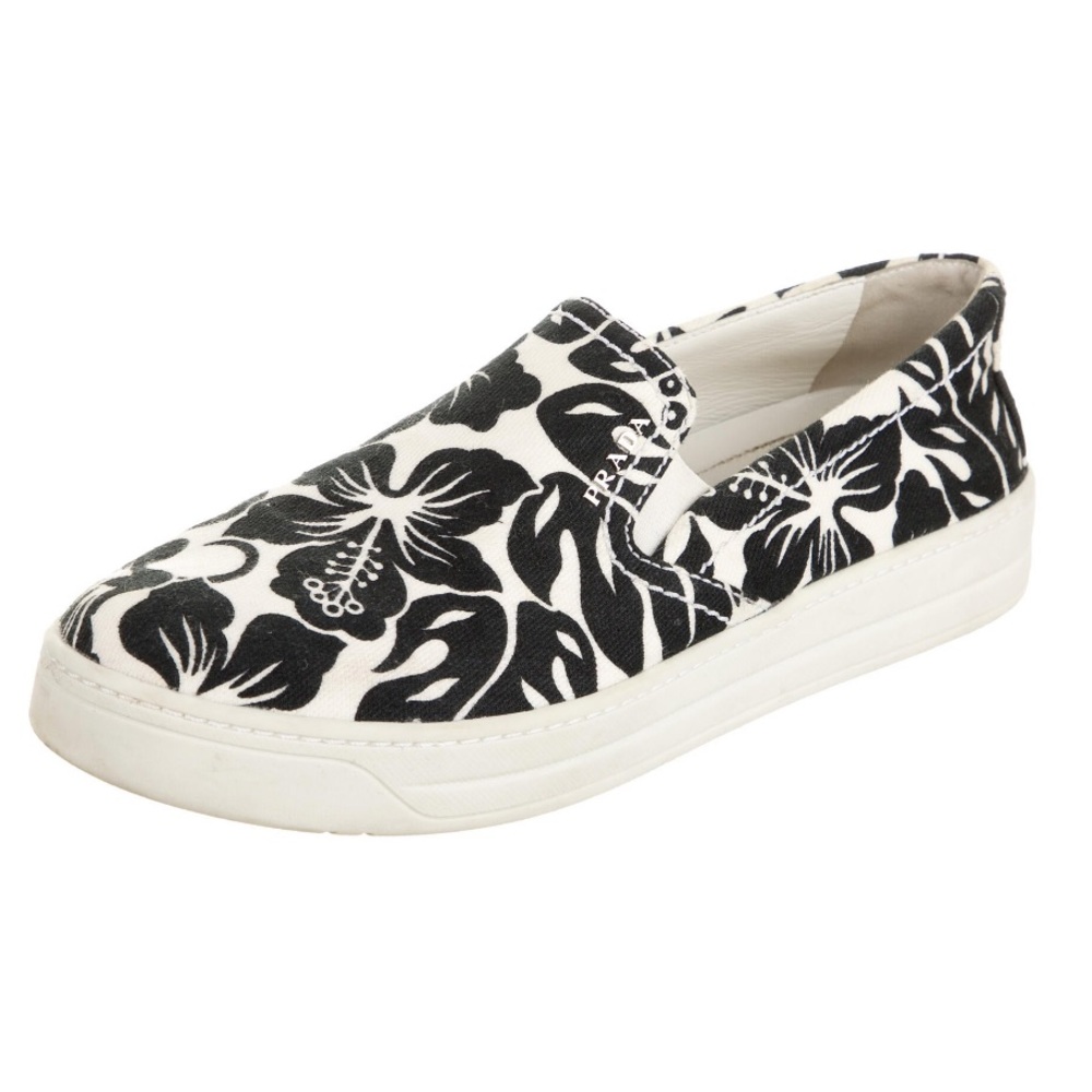Prada Slip On Round Toe Tropical Print Sneakers
